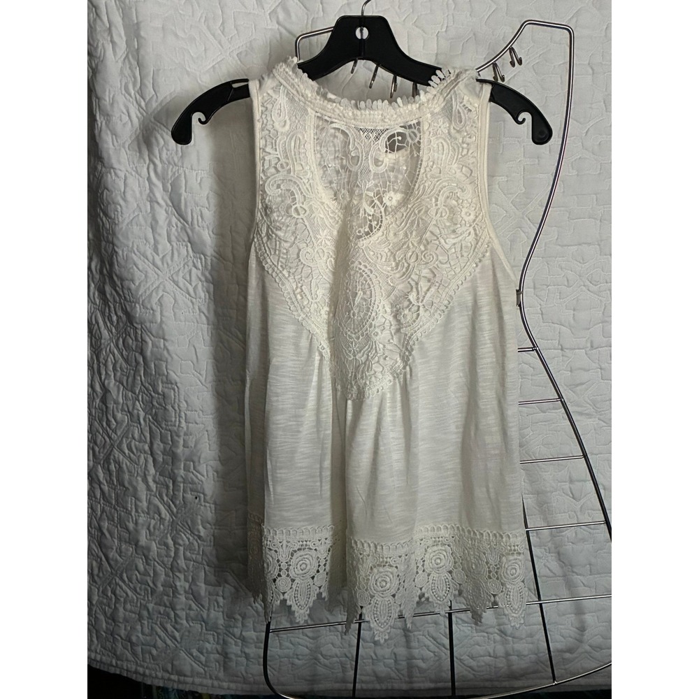 No Boundaries Ivory Lace Back Sleeveless Slub Knit Tank Top Boho Cream NWT